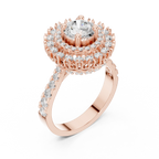 10K White Gold Round Diamond Double Halo Scalloped Engagement Ring