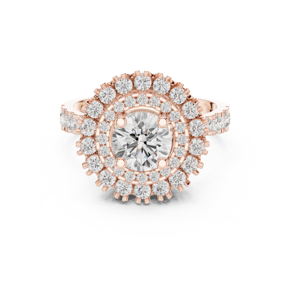 10K White Gold Round Diamond Double Halo Scalloped Engagement Ring
