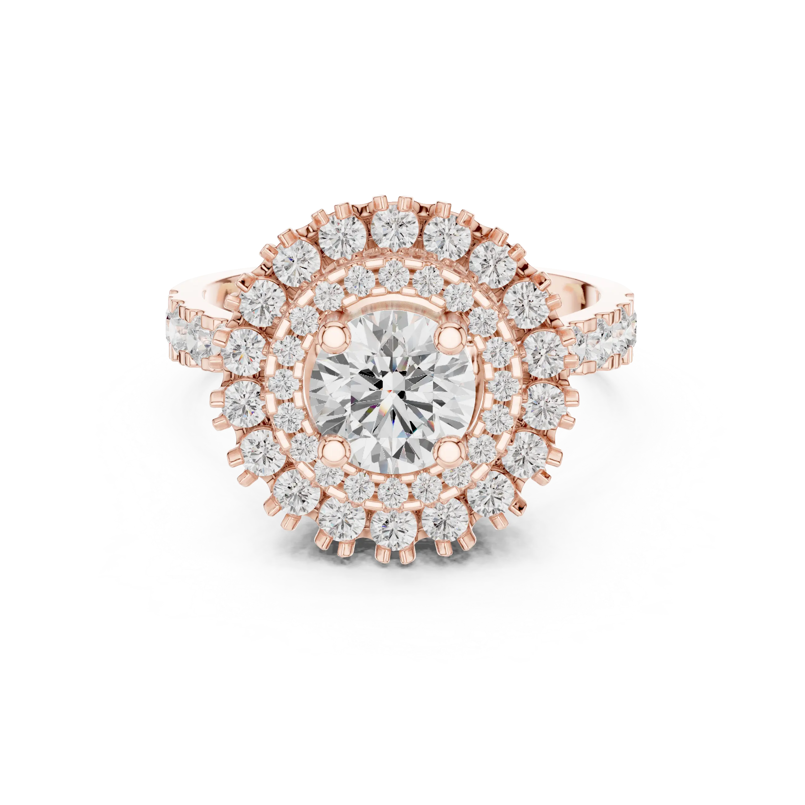 10K White Gold Round Diamond Double Halo Scalloped Engagement Ring