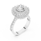 10K White Gold Round Diamond Double Halo Scalloped Engagement Ring