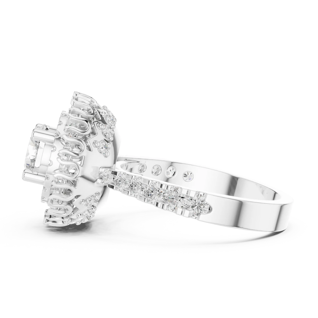 10K White Gold Round Diamond Double Halo Scalloped Engagement Ring
