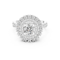 10K White Gold Round Diamond Double Halo Scalloped Engagement Ring