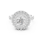 10K White Gold Round Diamond Double Halo Scalloped Engagement Ring