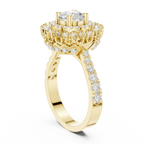 10K White Gold Round Diamond Double Halo Scalloped Engagement Ring