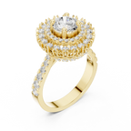 10K White Gold Round Diamond Double Halo Scalloped Engagement Ring