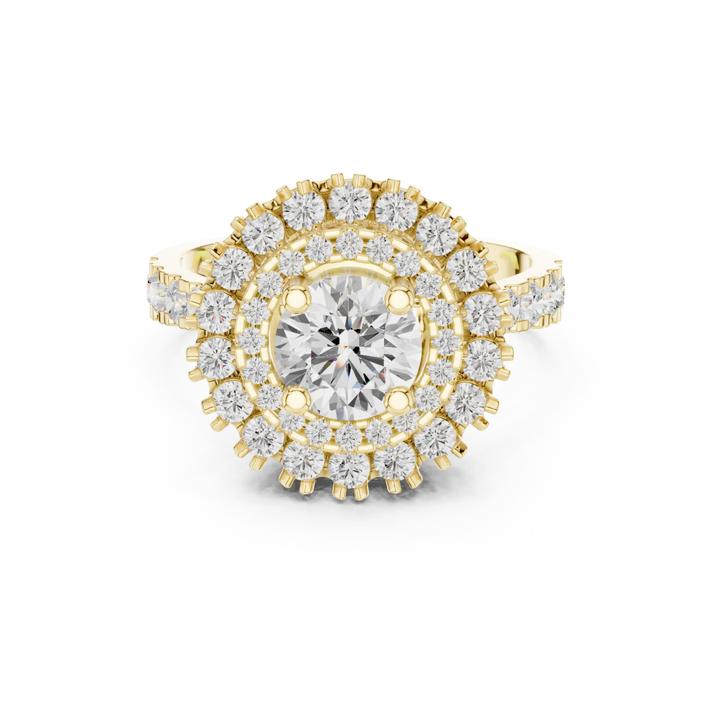 10K White Gold Round Diamond Double Halo Scalloped Engagement Ring