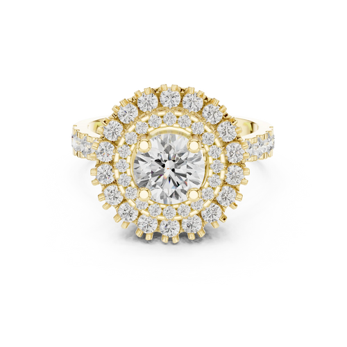10K White Gold Round Diamond Double Halo Scalloped Engagement Ring