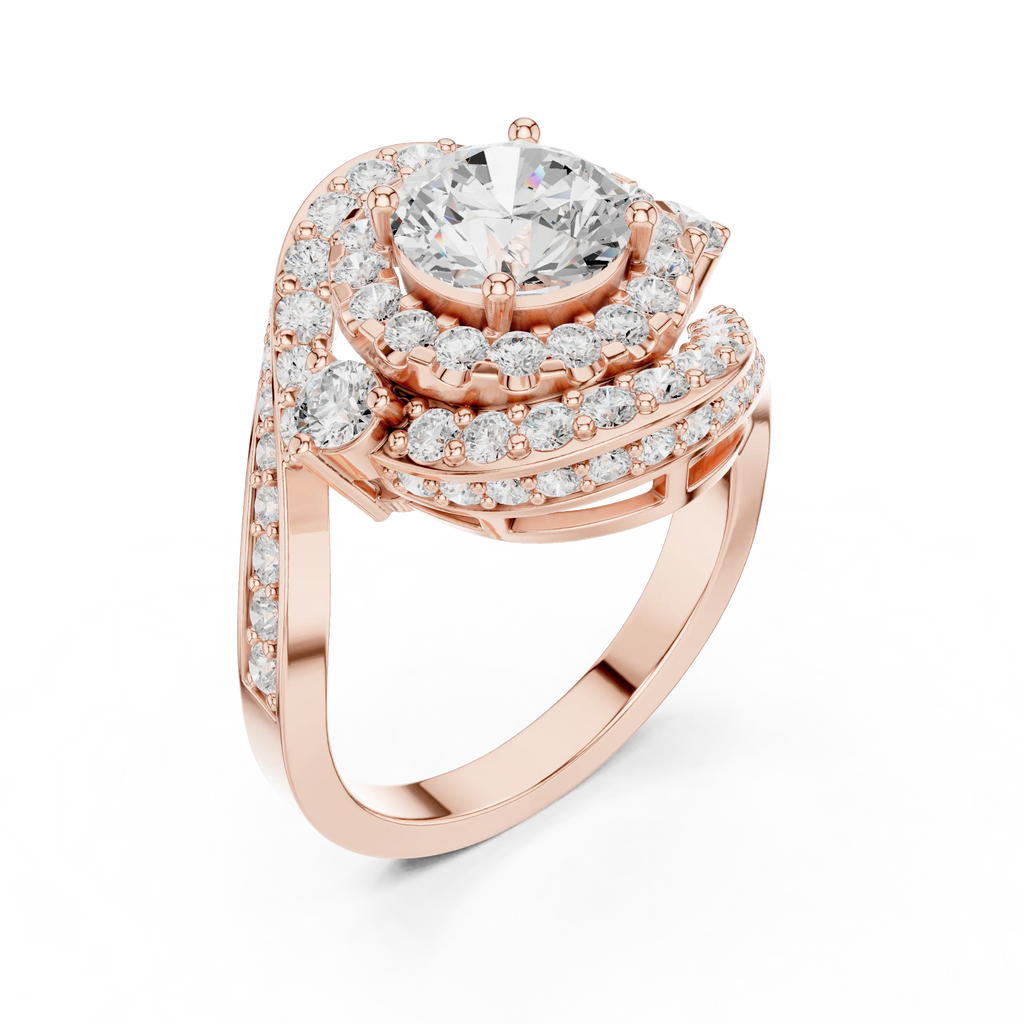 10K White Gold Round Diamond Spiral Halo Engagement Ring