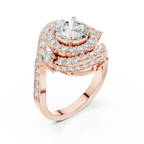 10K White Gold Round Diamond Spiral Halo Engagement Ring