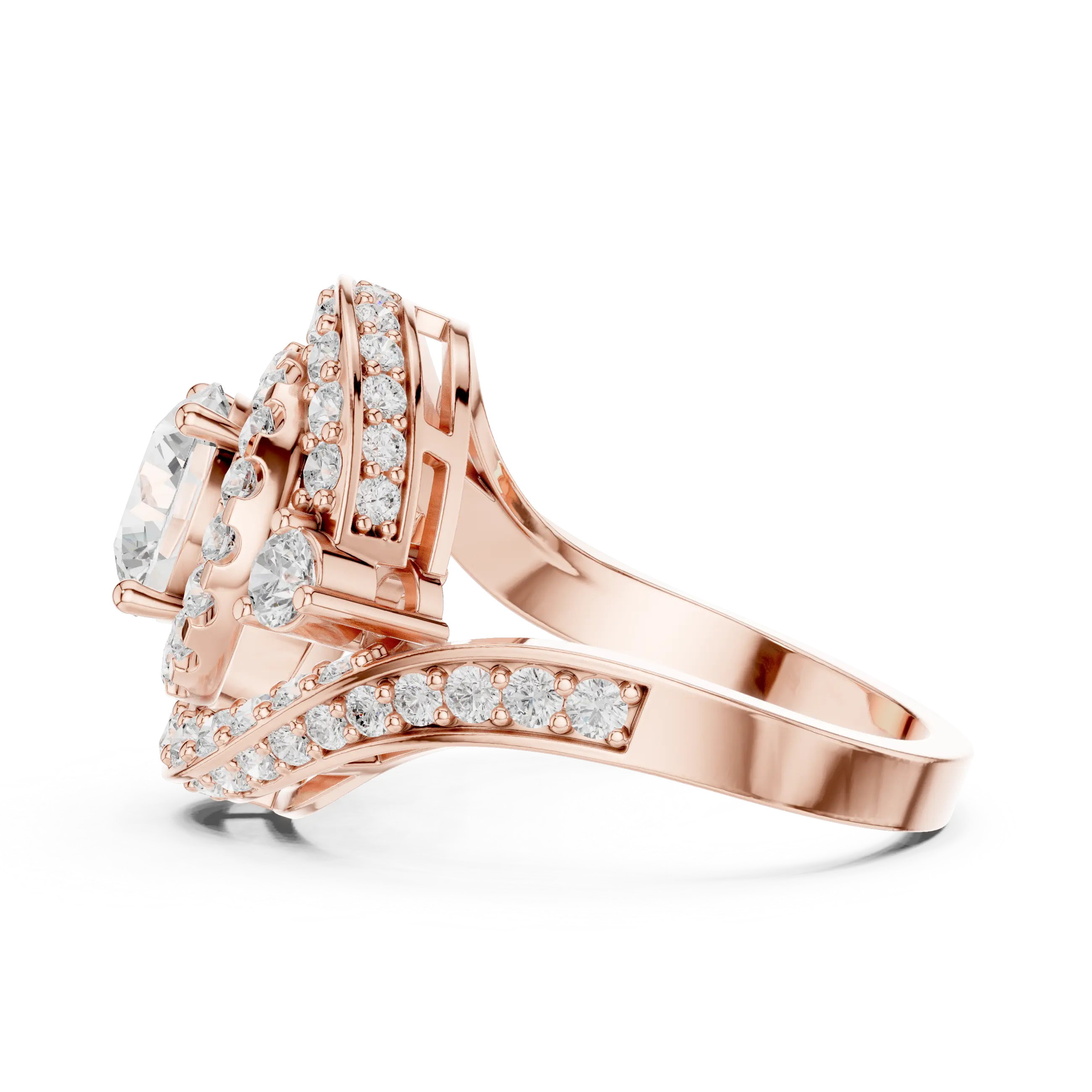 10K White Gold Round Diamond Spiral Halo Engagement Ring