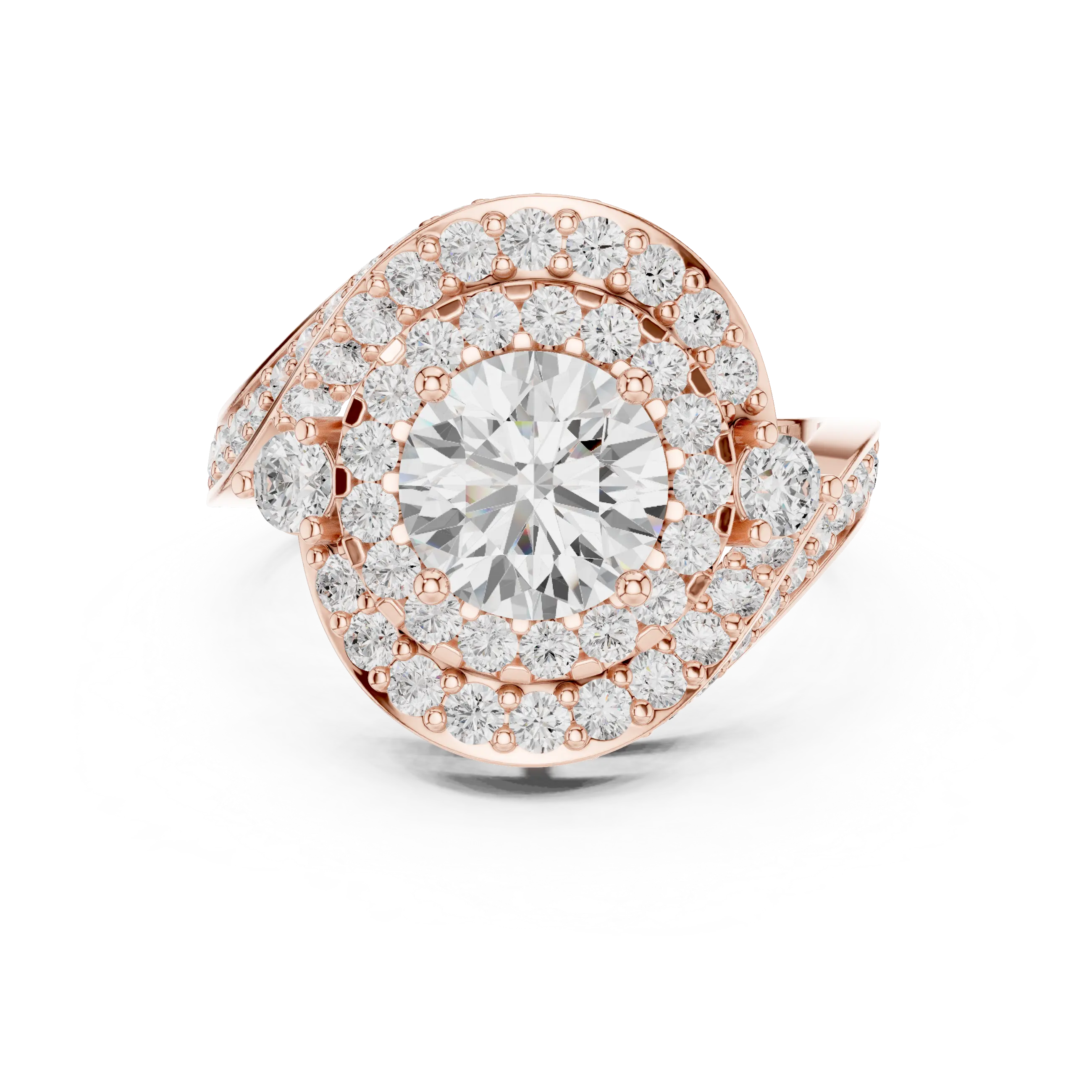 10K White Gold Round Diamond Spiral Halo Engagement Ring