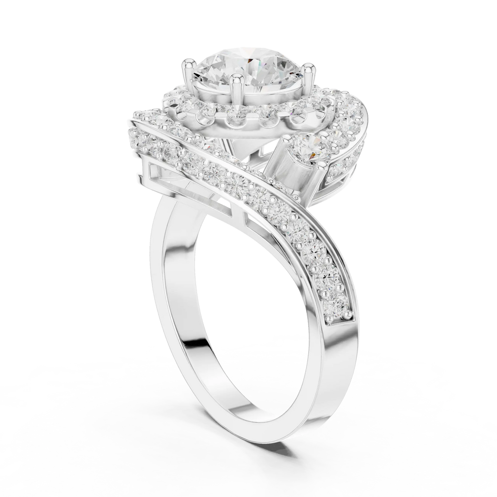 10K White Gold Round Diamond Spiral Halo Engagement Ring