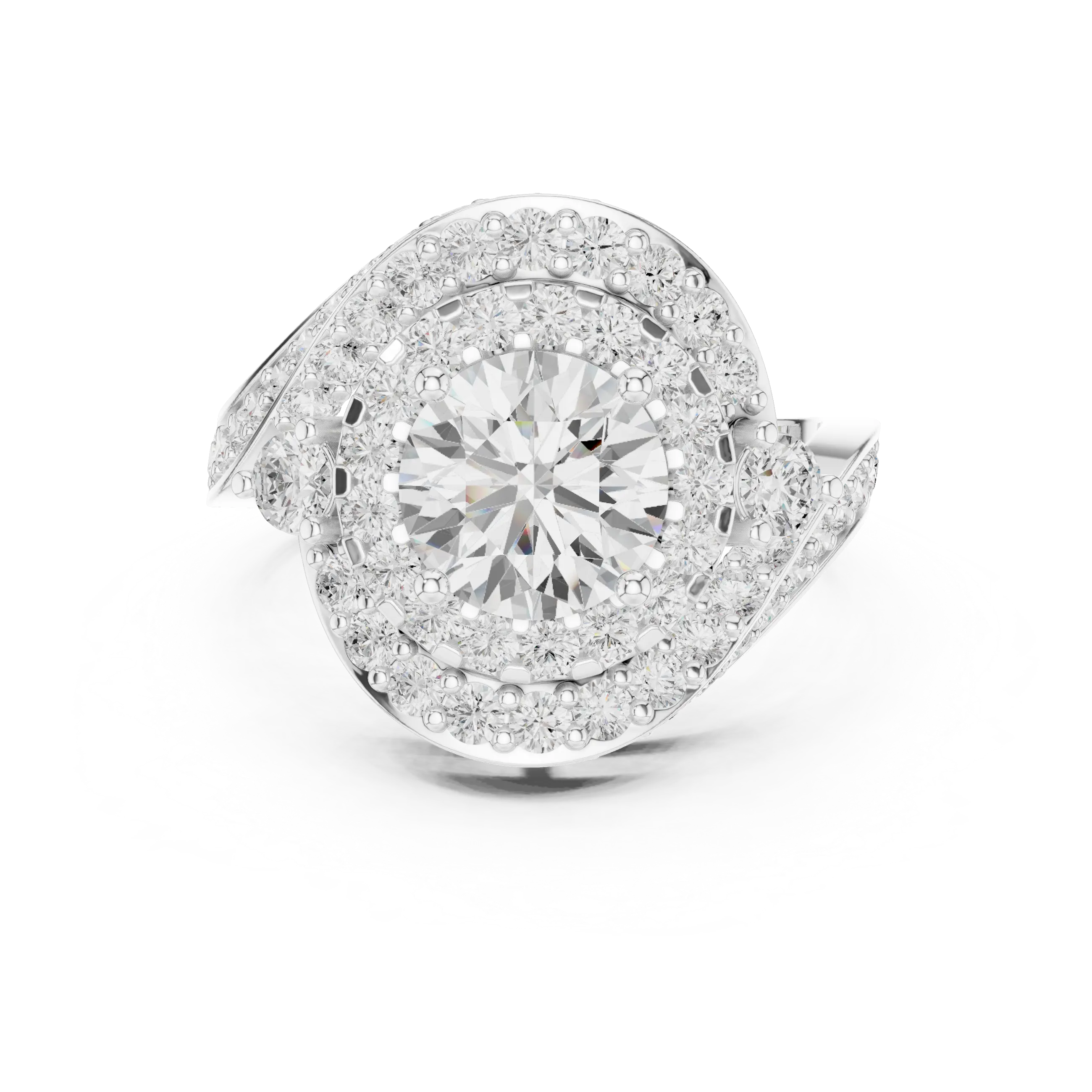 10K White Gold Round Diamond Spiral Halo Engagement Ring