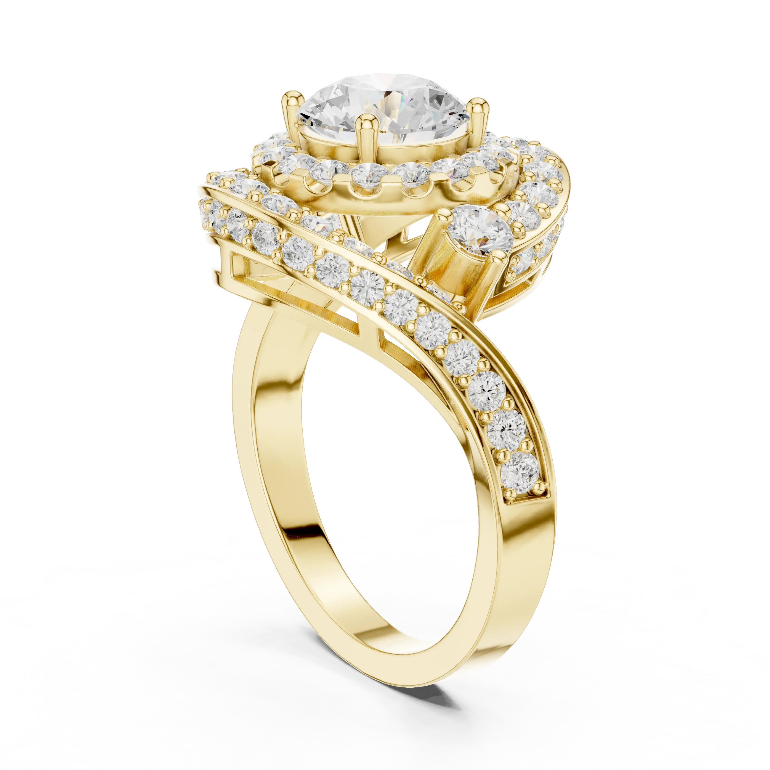 10K White Gold Round Diamond Spiral Halo Engagement Ring
