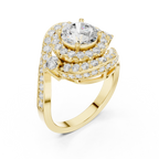 10K White Gold Round Diamond Spiral Halo Engagement Ring