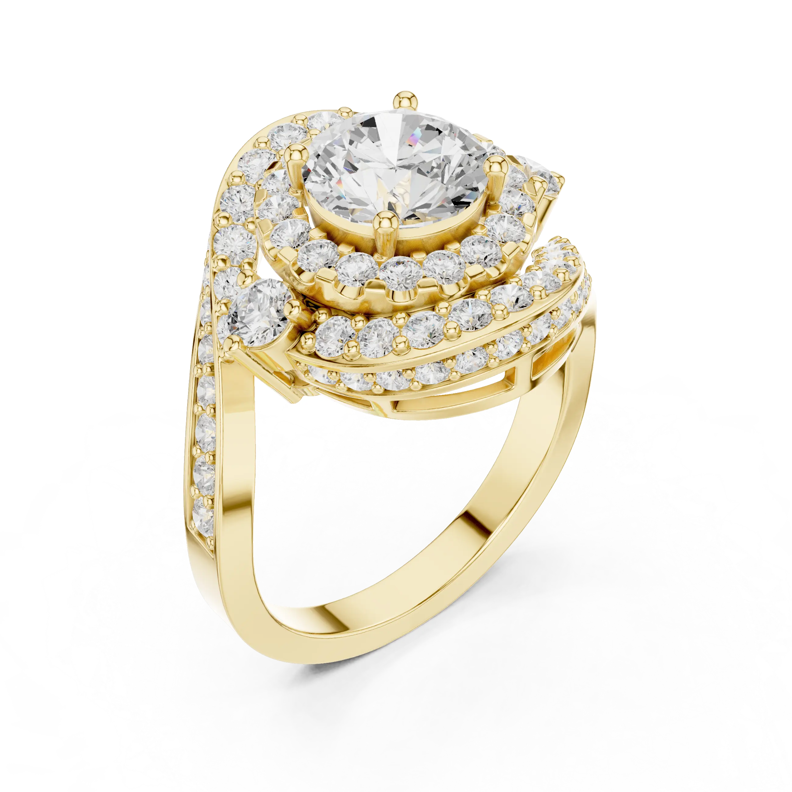 10K White Gold Round Diamond Spiral Halo Engagement Ring
