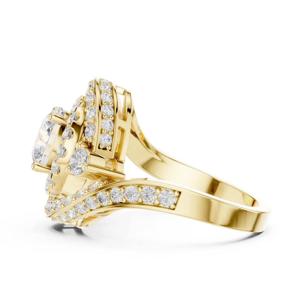 10K White Gold Round Diamond Spiral Halo Engagement Ring
