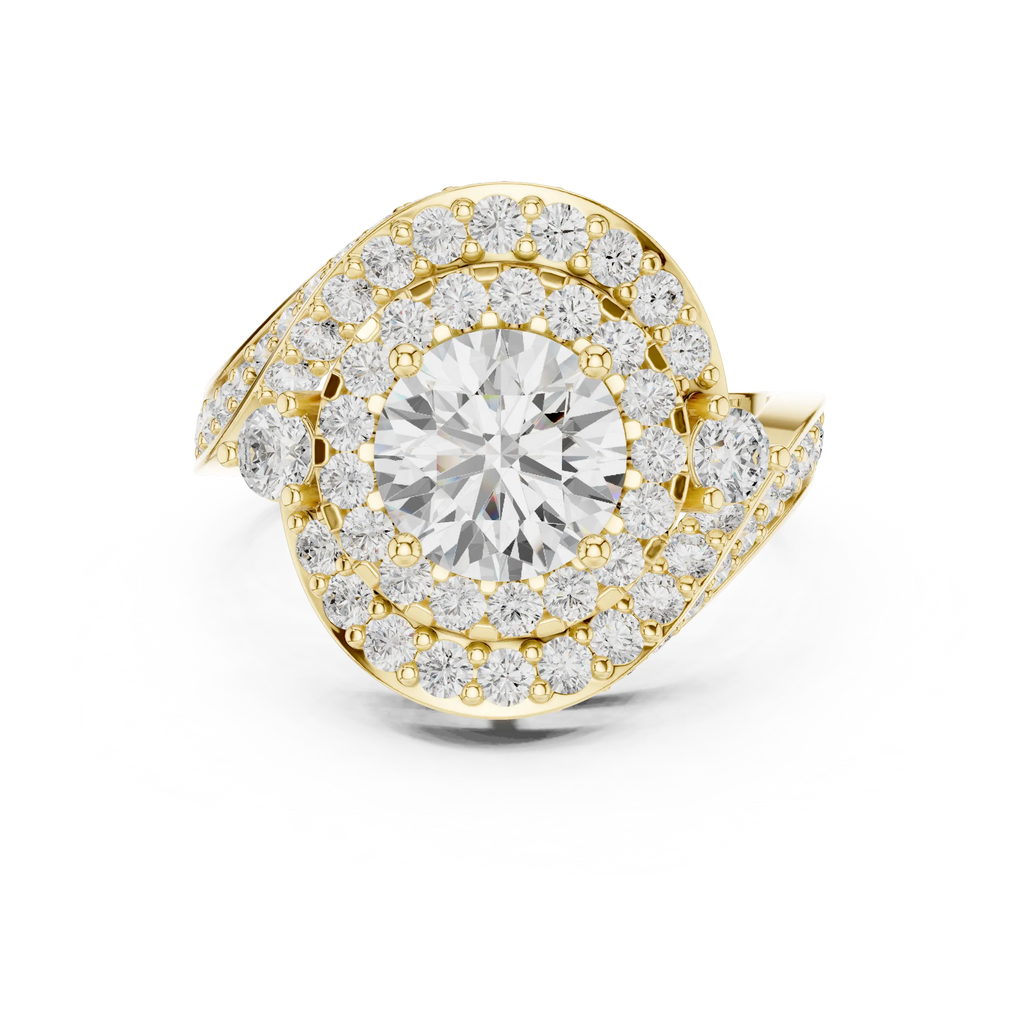 10K White Gold Round Diamond Spiral Halo Engagement Ring