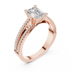 14K White Gold Emerald Cut Diamond Double Row Pavé Ring
