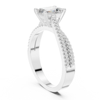 14K White Gold Emerald Cut Diamond Double Row Pavé Ring