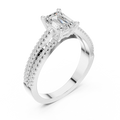 14K White Gold Emerald Cut Diamond Double Row Pavé Ring
