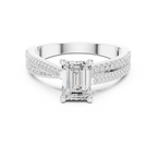 14K White Gold Emerald Cut Diamond Double Row Pavé Ring