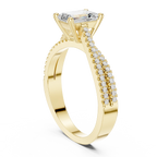 14K White Gold Emerald Cut Diamond Double Row Pavé Ring
