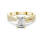 14K White Gold Emerald Cut Diamond Double Row Pavé Ring