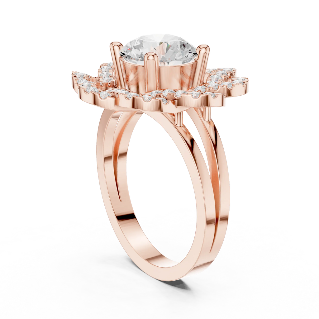 10K White Gold Round Diamond Floral Scalloped Halo Ring