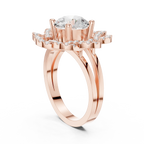 10K White Gold Round Diamond Floral Scalloped Halo Ring