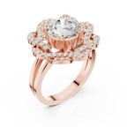 10K White Gold Round Diamond Floral Scalloped Halo Ring