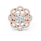 10K White Gold Round Diamond Floral Scalloped Halo Ring