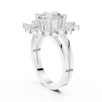10K White Gold Round Diamond Floral Scalloped Halo Ring
