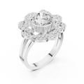 10K White Gold Round Diamond Floral Scalloped Halo Ring