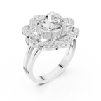 10K White Gold Round Diamond Floral Scalloped Halo Ring