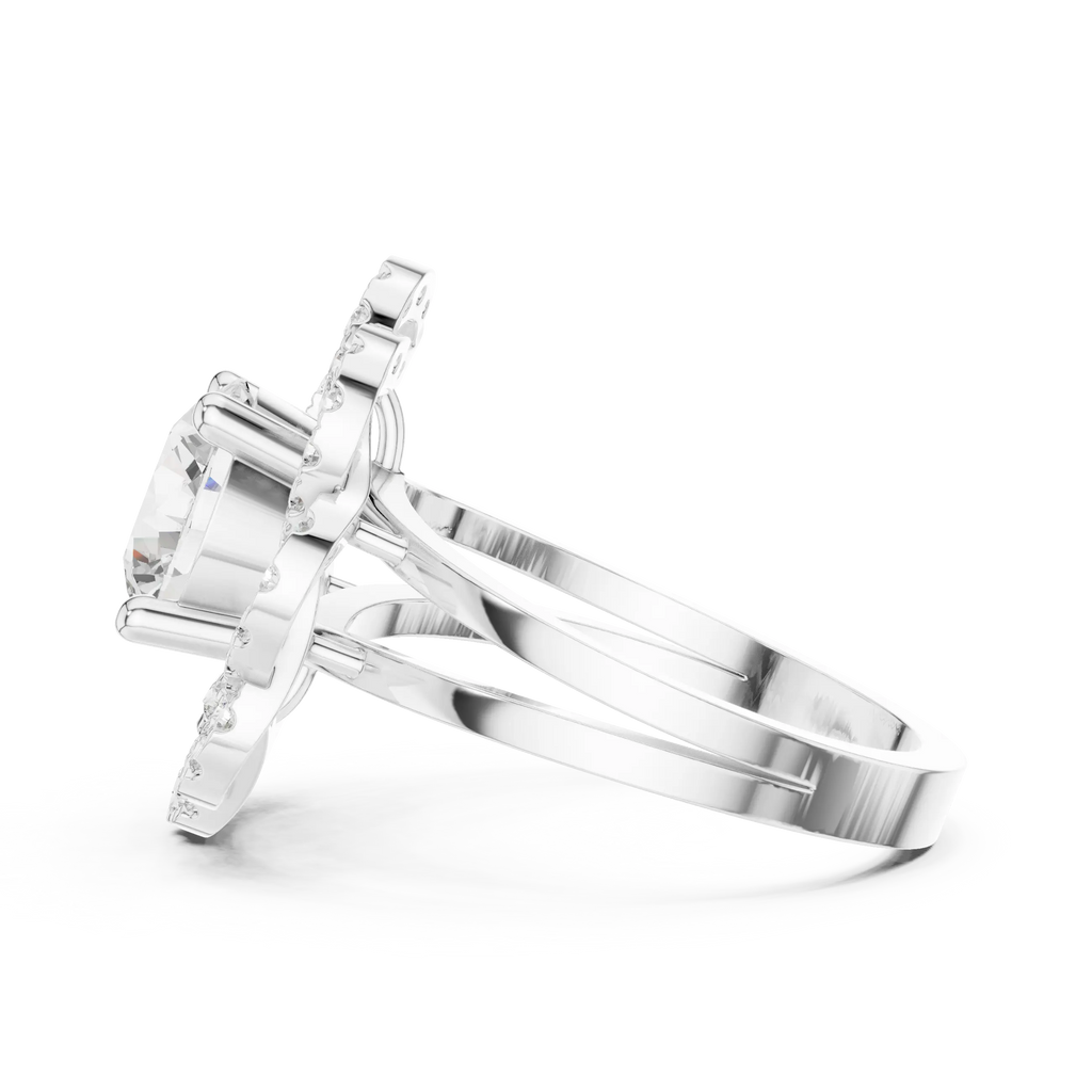 10K White Gold Round Diamond Floral Scalloped Halo Ring