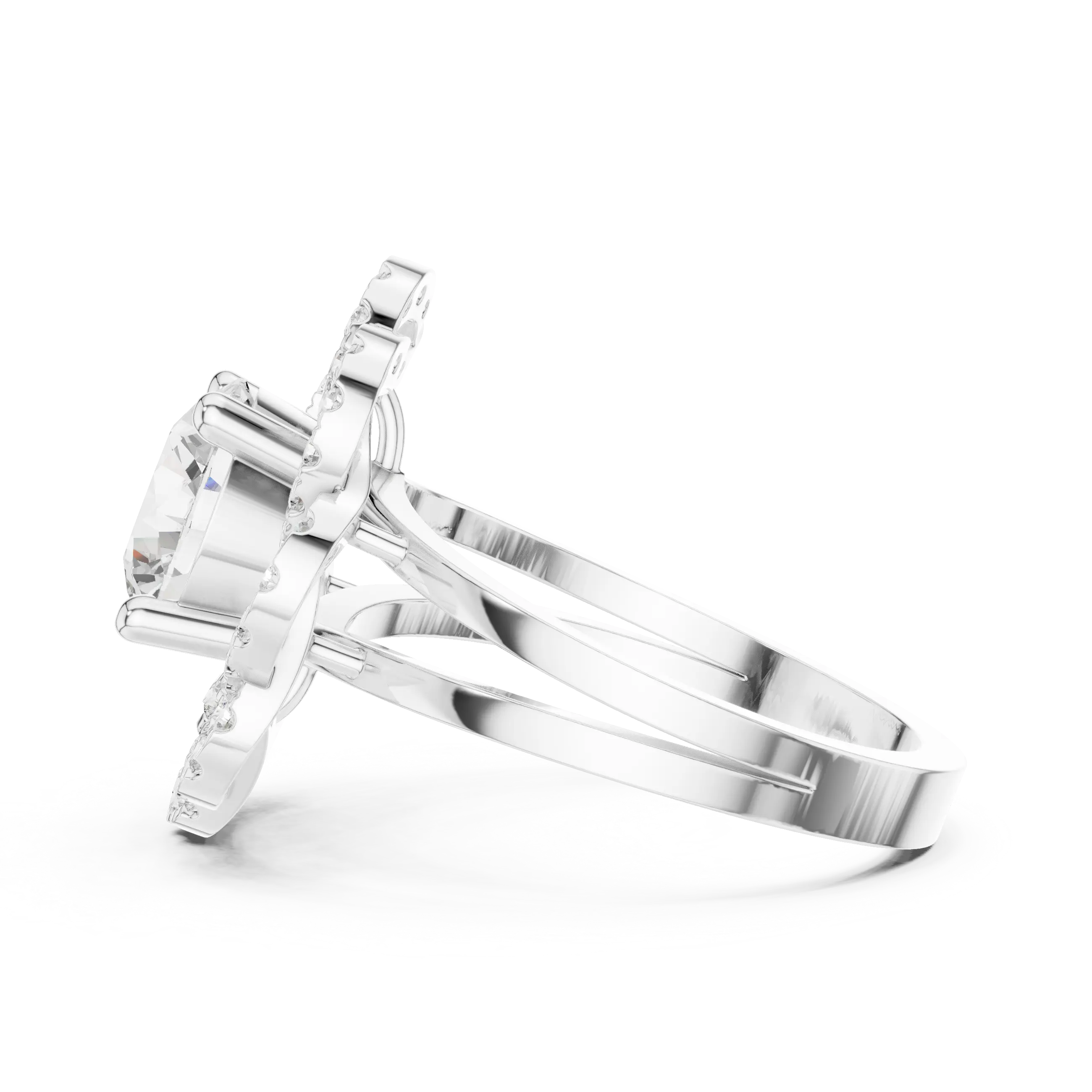 10K White Gold Round Diamond Floral Scalloped Halo Ring