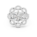10K White Gold Round Diamond Floral Scalloped Halo Ring