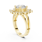 10K White Gold Round Diamond Floral Scalloped Halo Ring