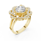 10K White Gold Round Diamond Floral Scalloped Halo Ring