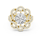 10K White Gold Round Diamond Floral Scalloped Halo Ring