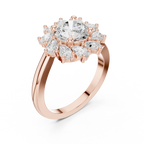 18K White Gold Round Diamond Sunburst Floral Halo Ring