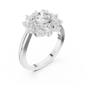 18K White Gold Round Diamond Sunburst Floral Halo Ring