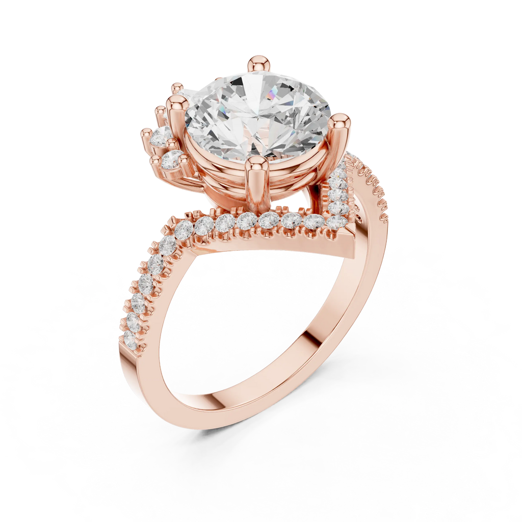 14K White Gold Round Diamond Chevron Engagement Ring