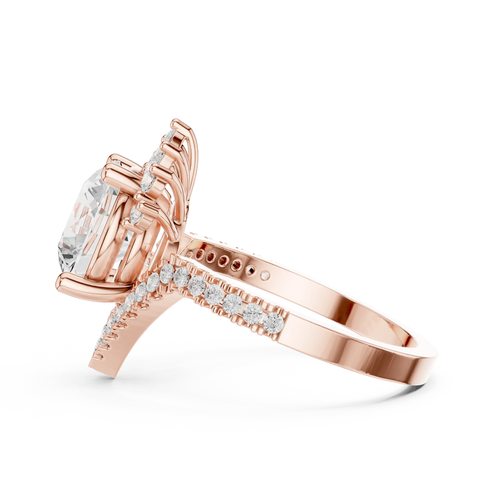 14K White Gold Round Diamond Chevron Engagement Ring