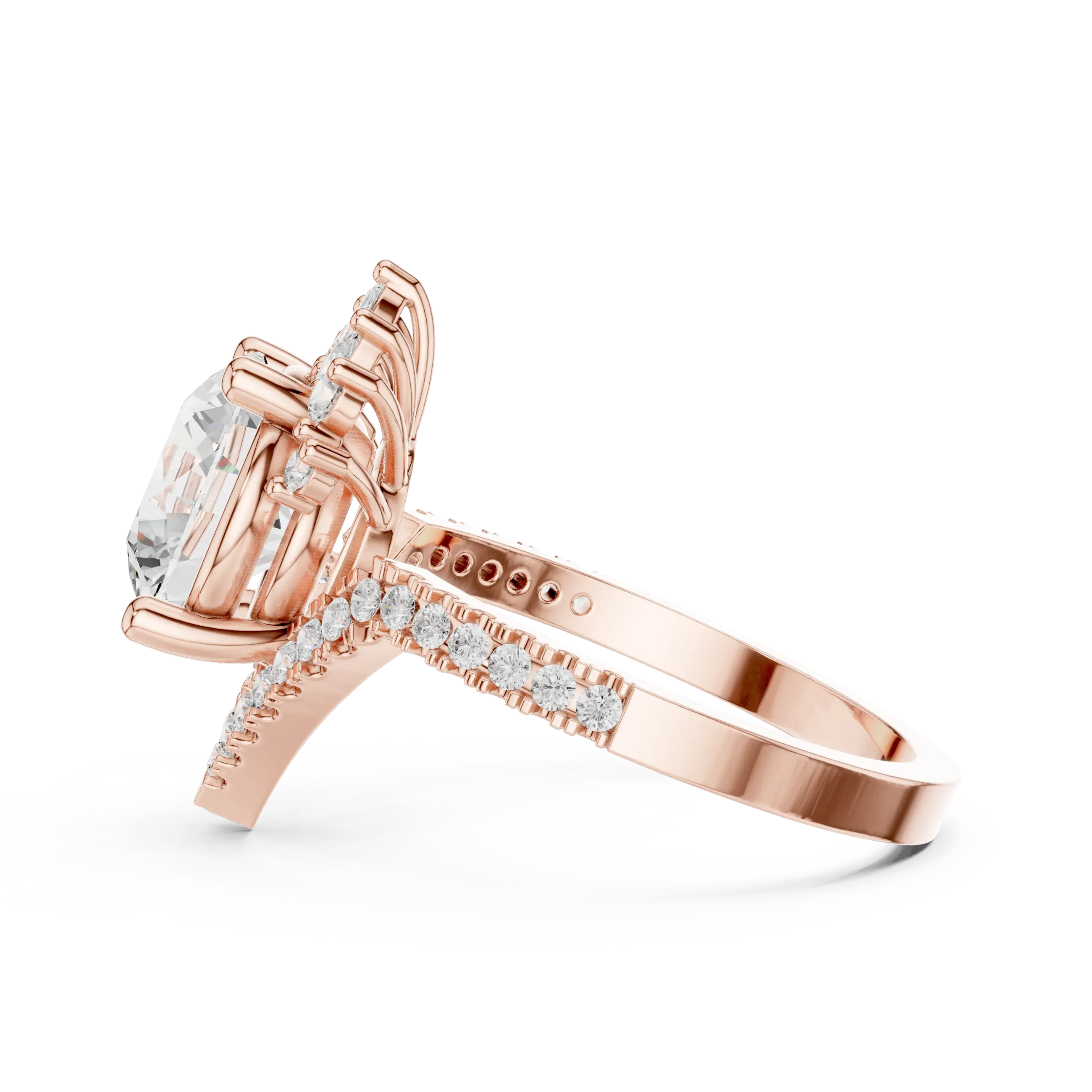 14K White Gold Round Diamond Chevron Engagement Ring