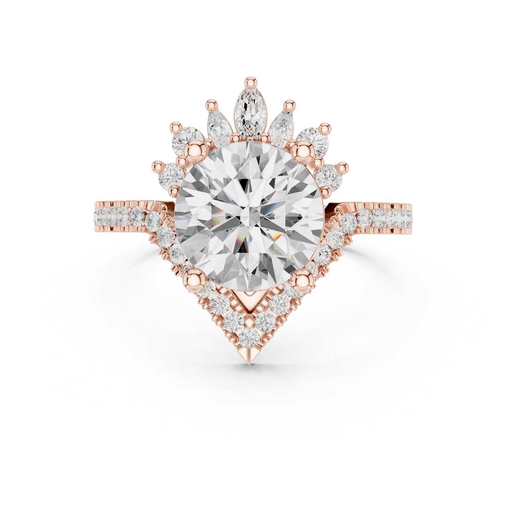 14K White Gold Round Diamond Chevron Engagement Ring