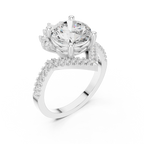14K White Gold Round Diamond Chevron Engagement Ring