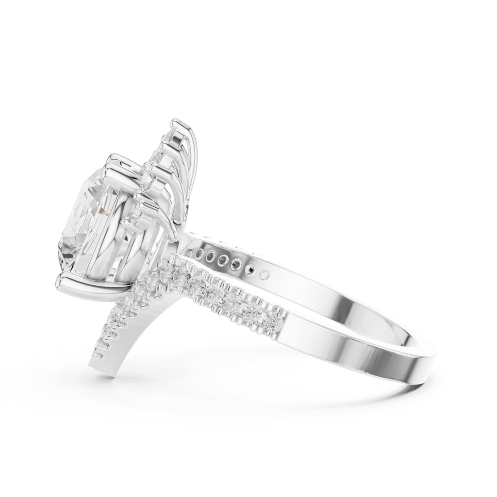 14K White Gold Round Diamond Chevron Engagement Ring