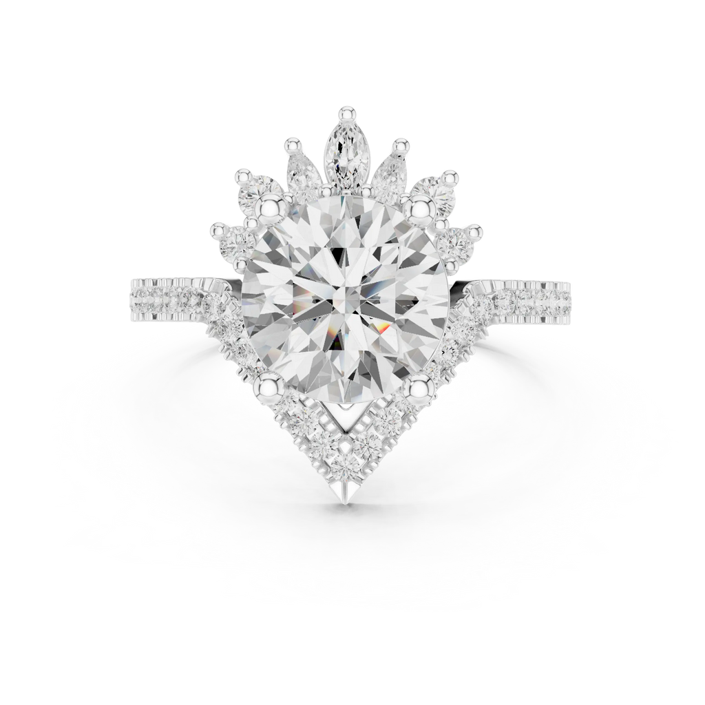 14K White Gold Round Diamond Chevron Engagement Ring